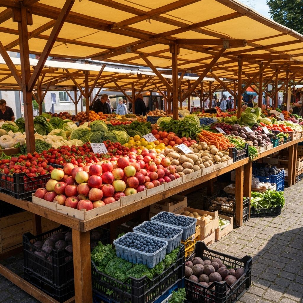Fresh Polish farmers market with colorful produce